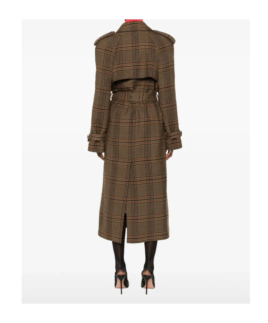 Double-Breasted Checked Trench Coat