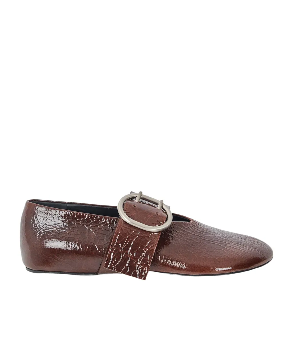Buckle-Detail Leather Ballerina Flats
