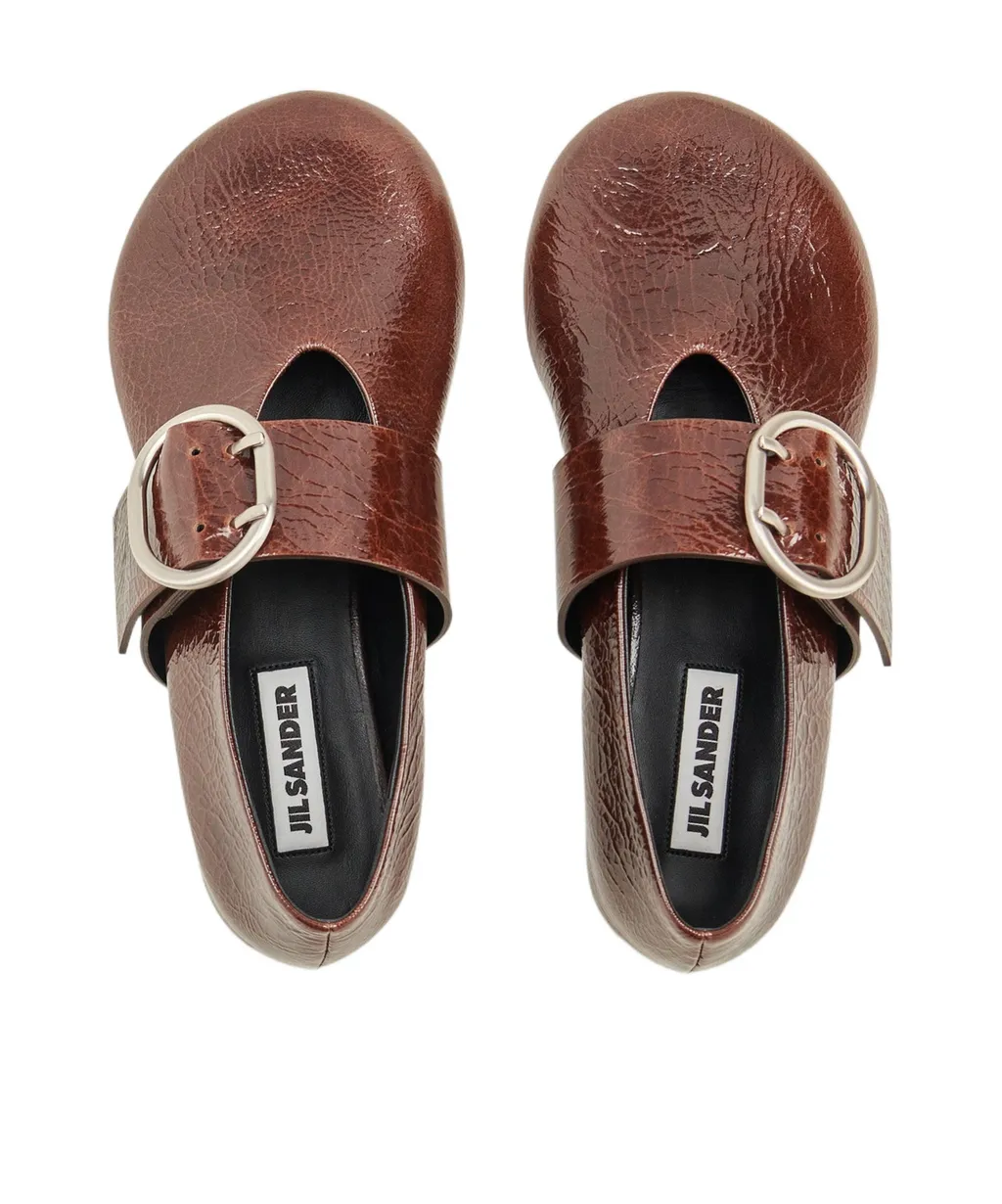 Buckle-Detail Leather Ballerina Flats