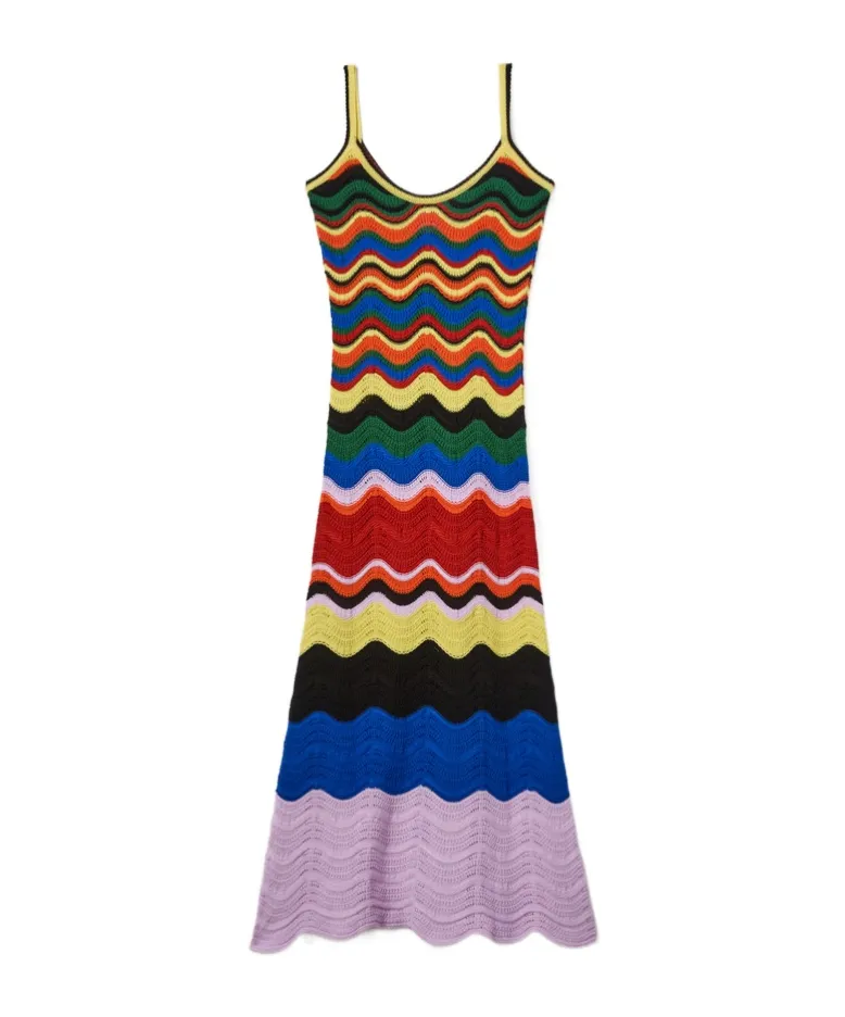 Wave-Pattern Knitted Maxi Dress