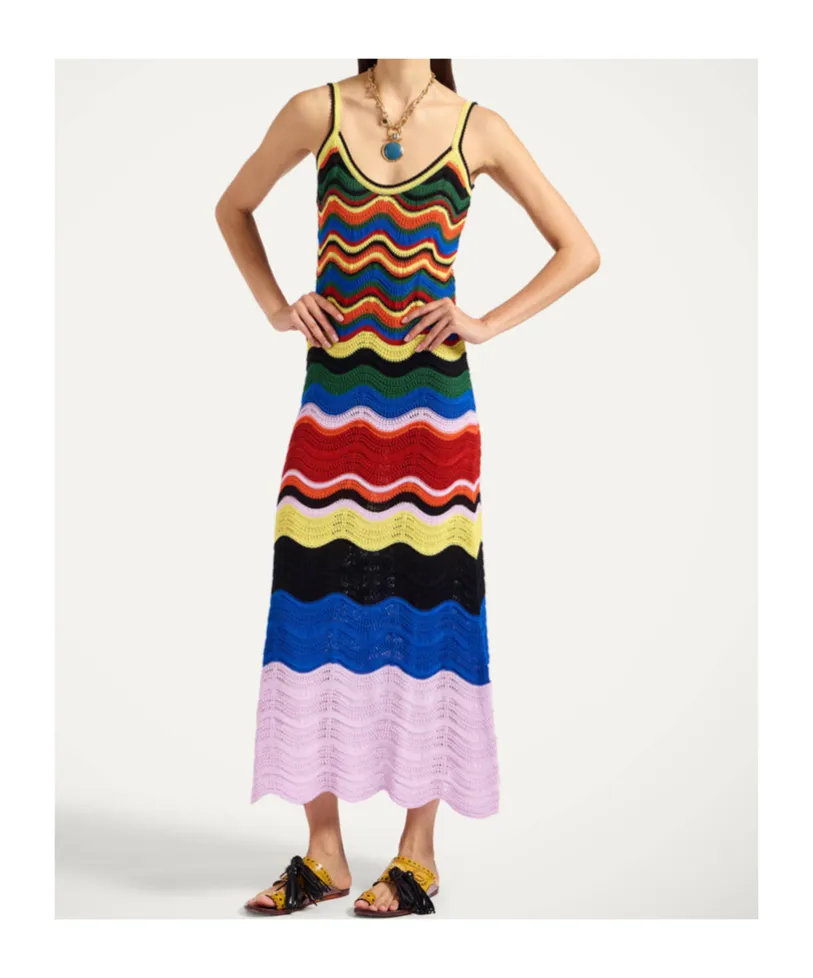 Wave-Pattern Knitted Maxi Dress