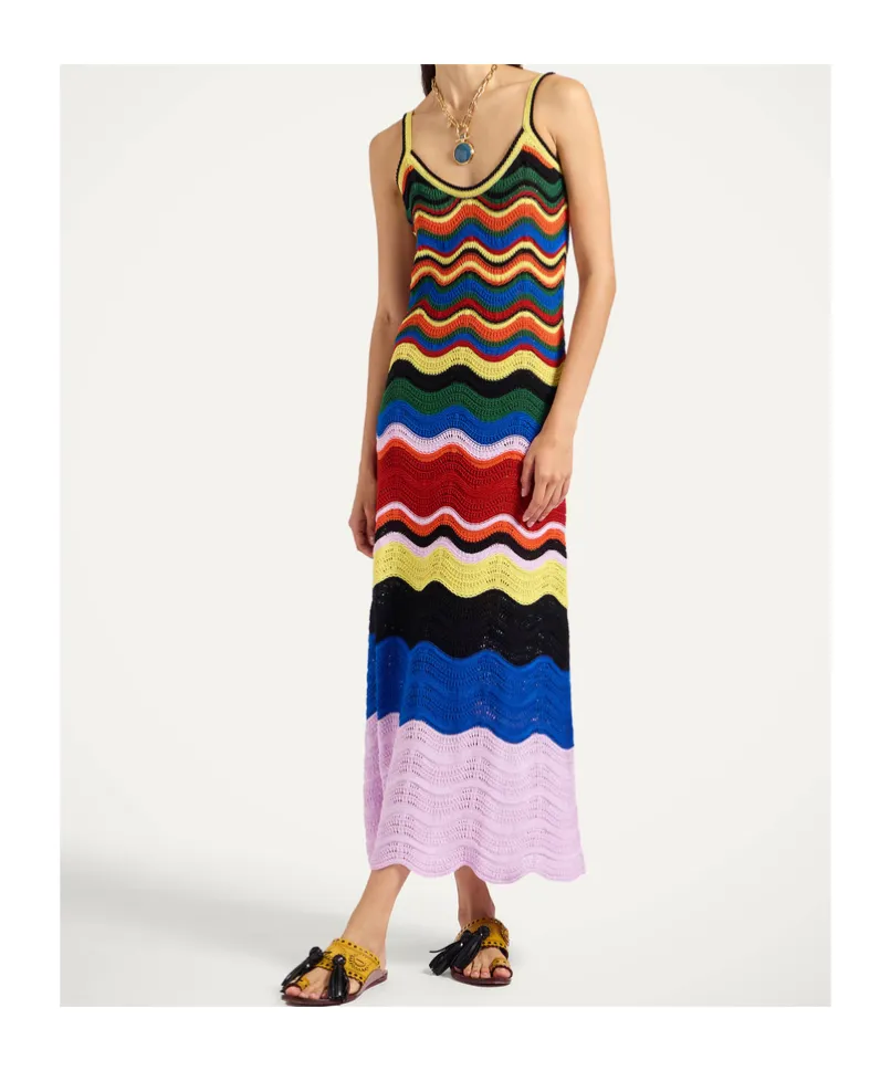 Wave-Pattern Knitted Maxi Dress