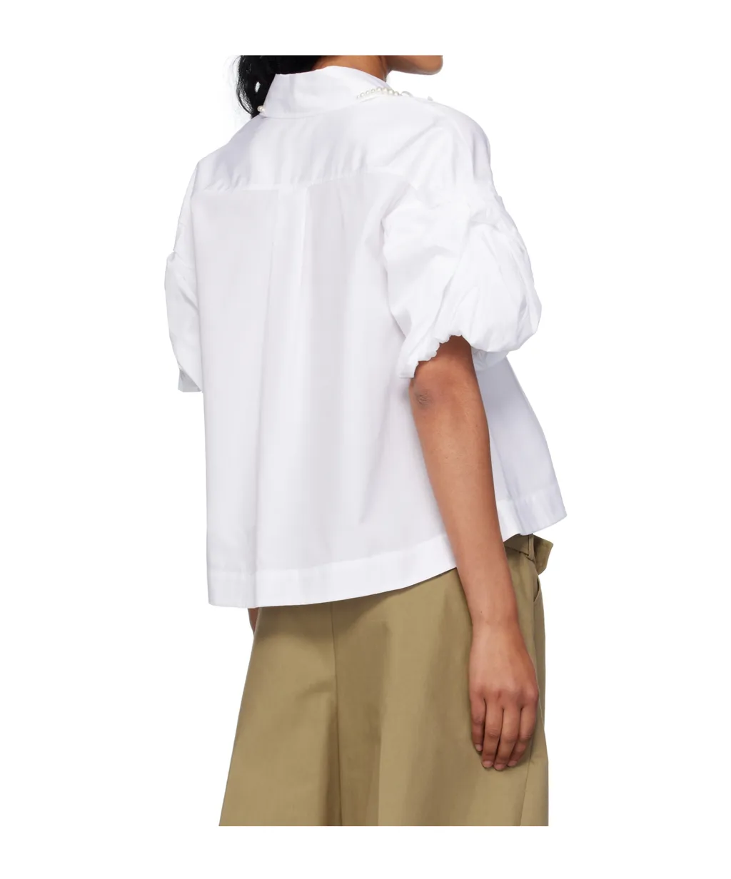Cropped Puff Bow Sleeve Shirt