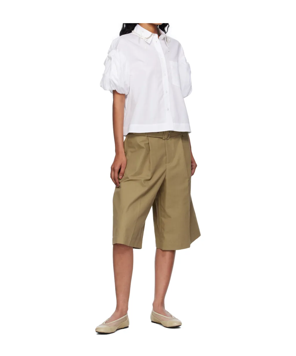 Cropped Puff Bow Sleeve Shirt