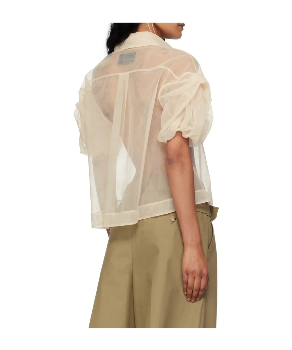Short Bow Puff Sleeve Shirt