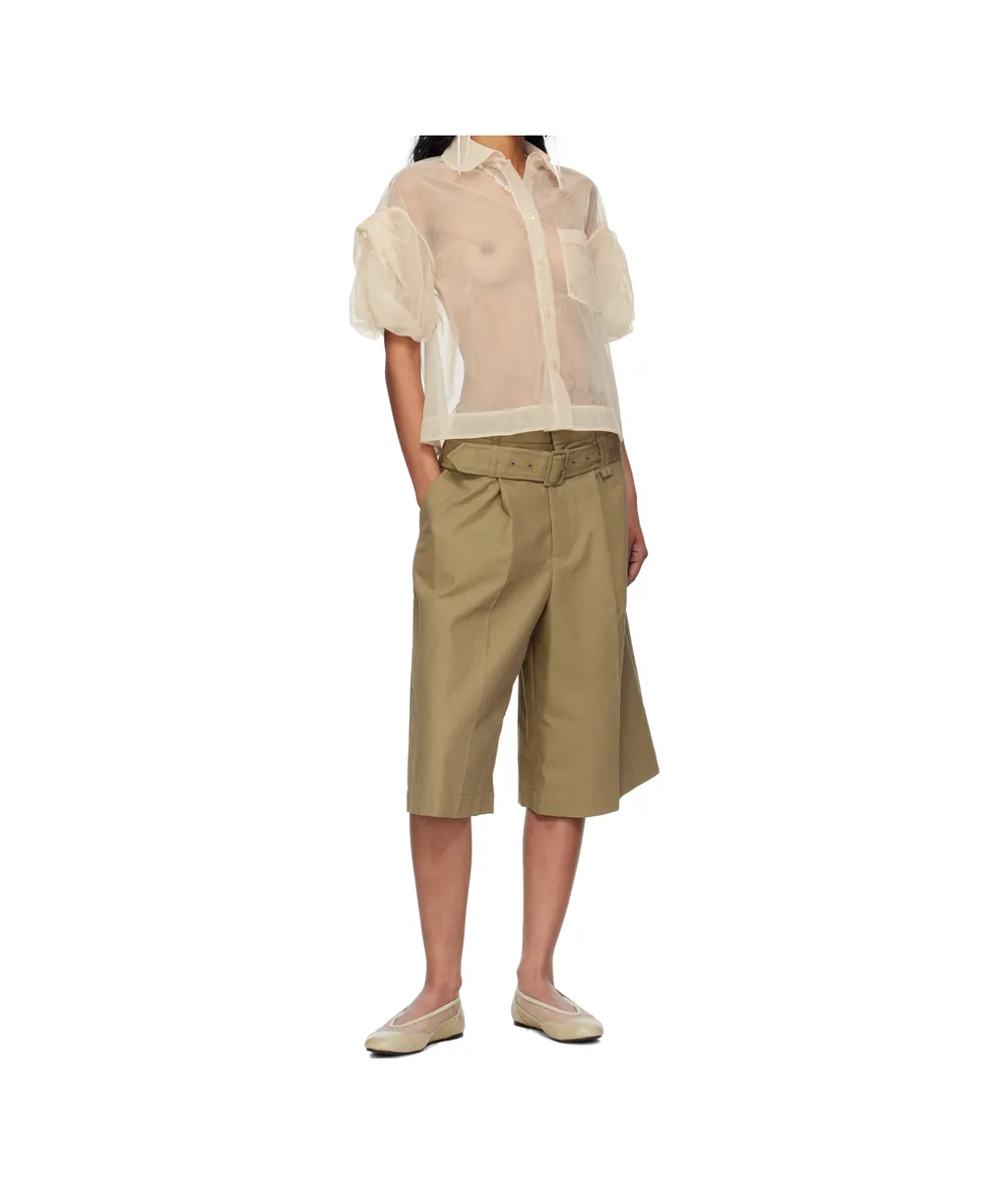Short Bow Puff Sleeve Shirt