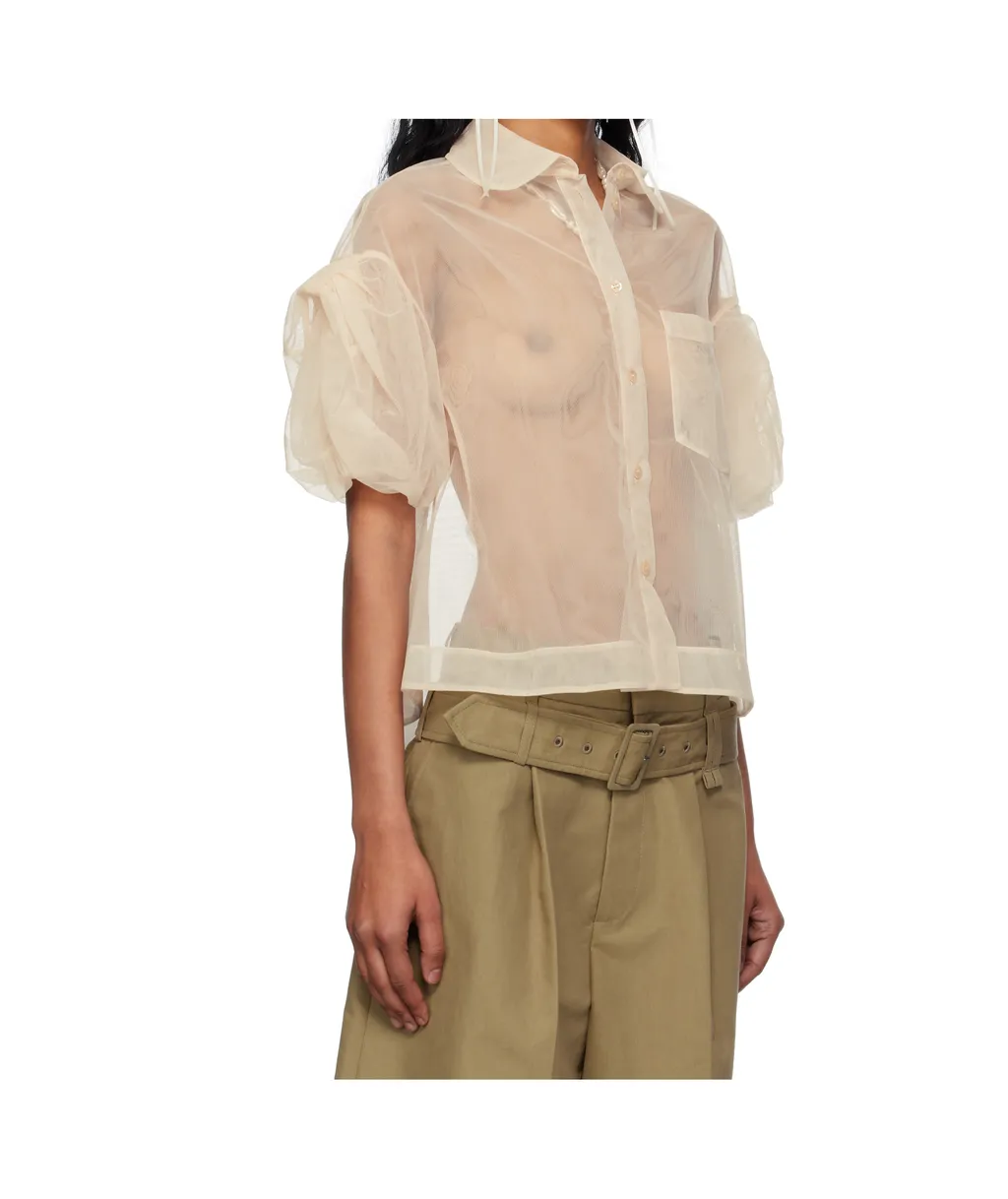 Short Bow Puff Sleeve Shirt