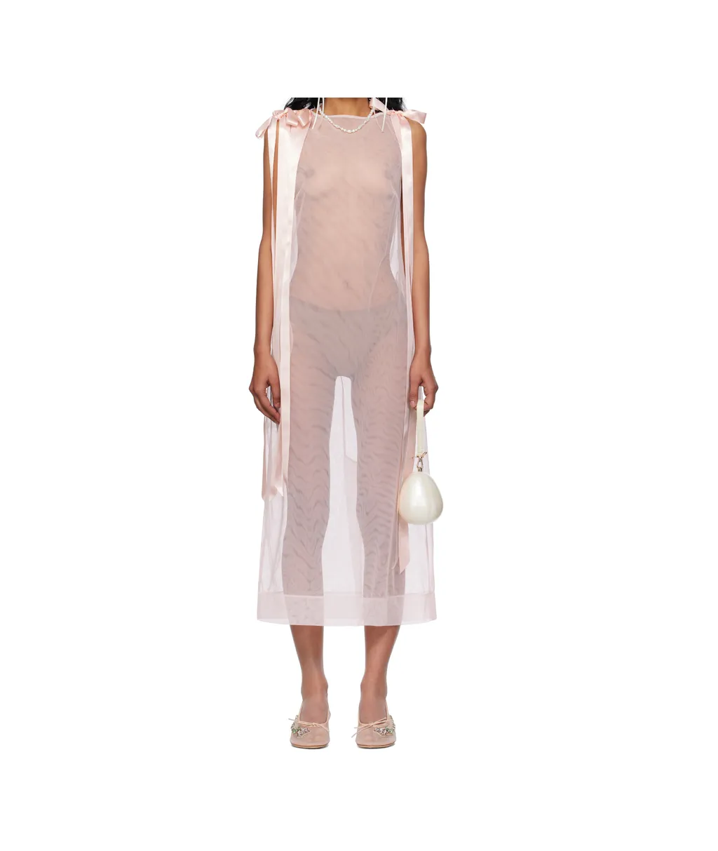 Sheer Bow Ribbon Tail Midi Dress