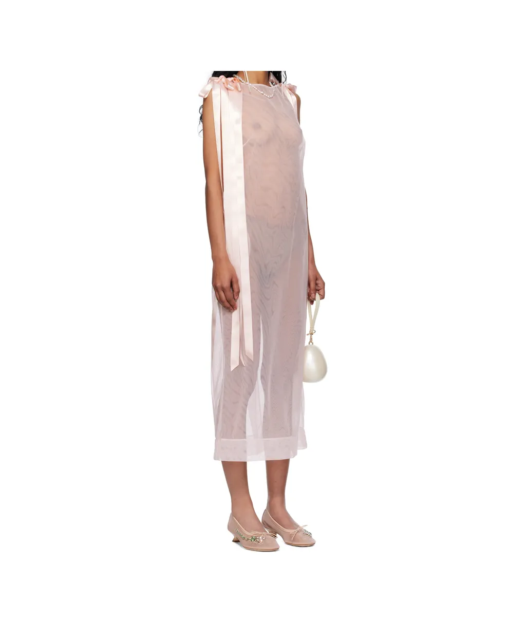 Sheer Bow Ribbon Tail Midi Dress
