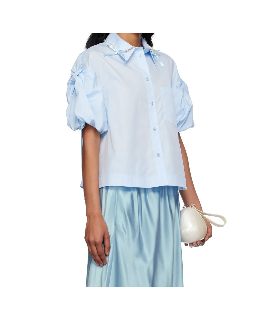 Cropped Puff Bow Sleeve Shirt