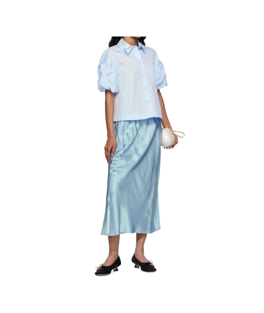 Cropped Puff Bow Sleeve Shirt