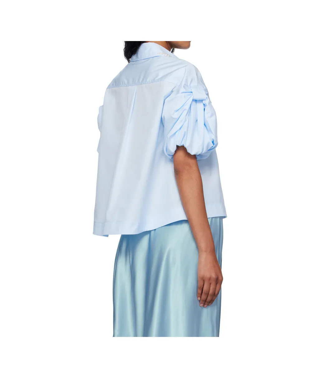 Cropped Puff Bow Sleeve Shirt