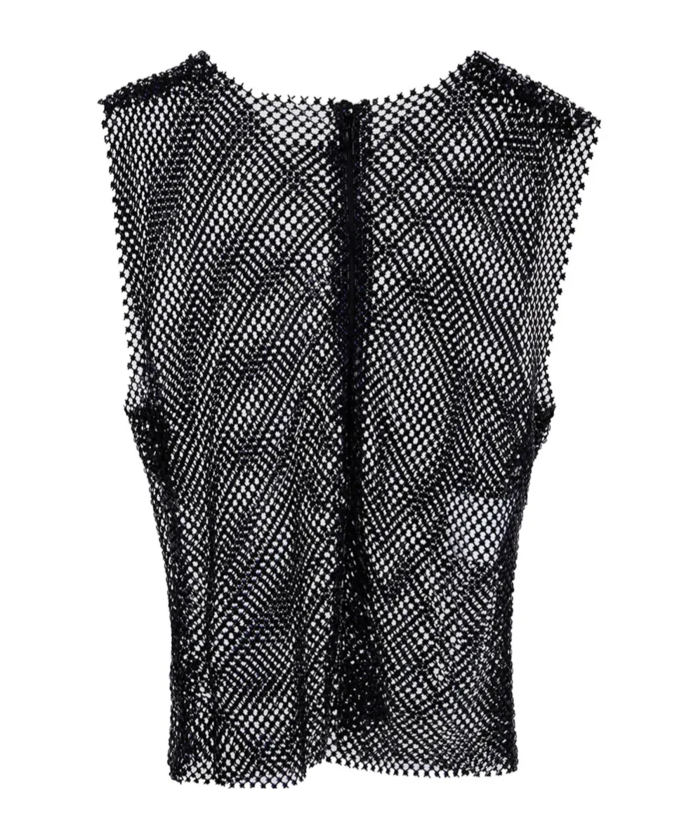 Alberta Ferretti Crewneck Sleeveless Mesh Vest