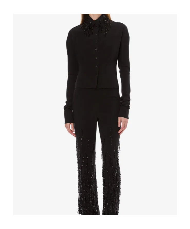 Shirt In Stretch Wool With Beaded Fringes