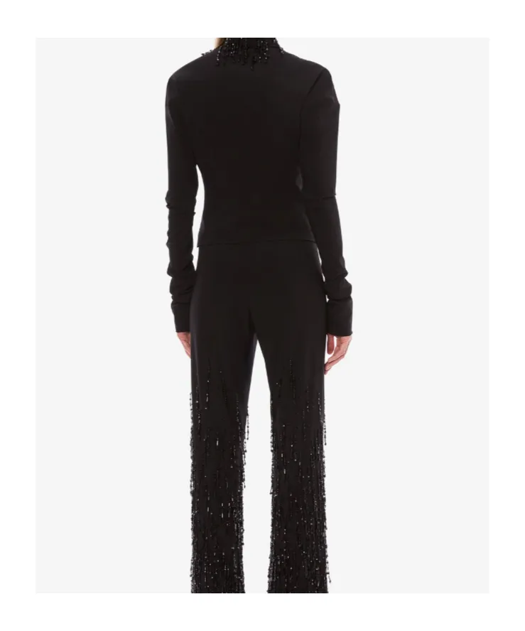 Shirt In Stretch Wool With Beaded Fringes