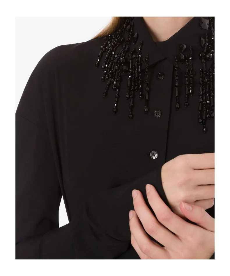 Shirt In Stretch Wool With Beaded Fringes