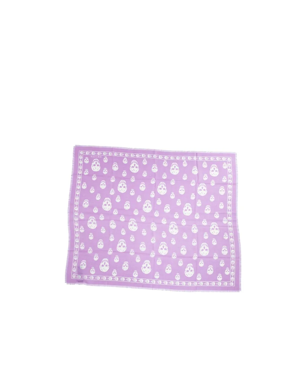 Alexander Mcqueen Skull Printed Fringed Edge Scarf