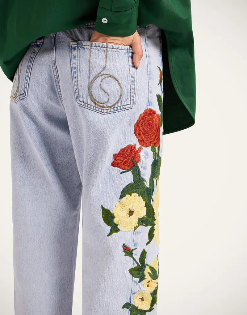 The Barrel Embroidered-Floral Jeans