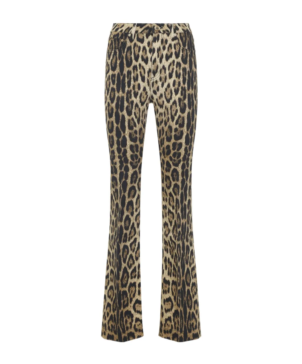 Jaguar-Print Flared Jeans