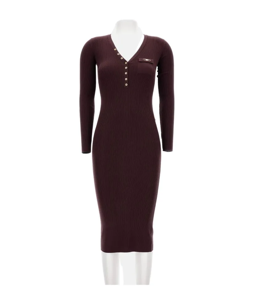 Ribbed Chest-Pocket Midi Dress