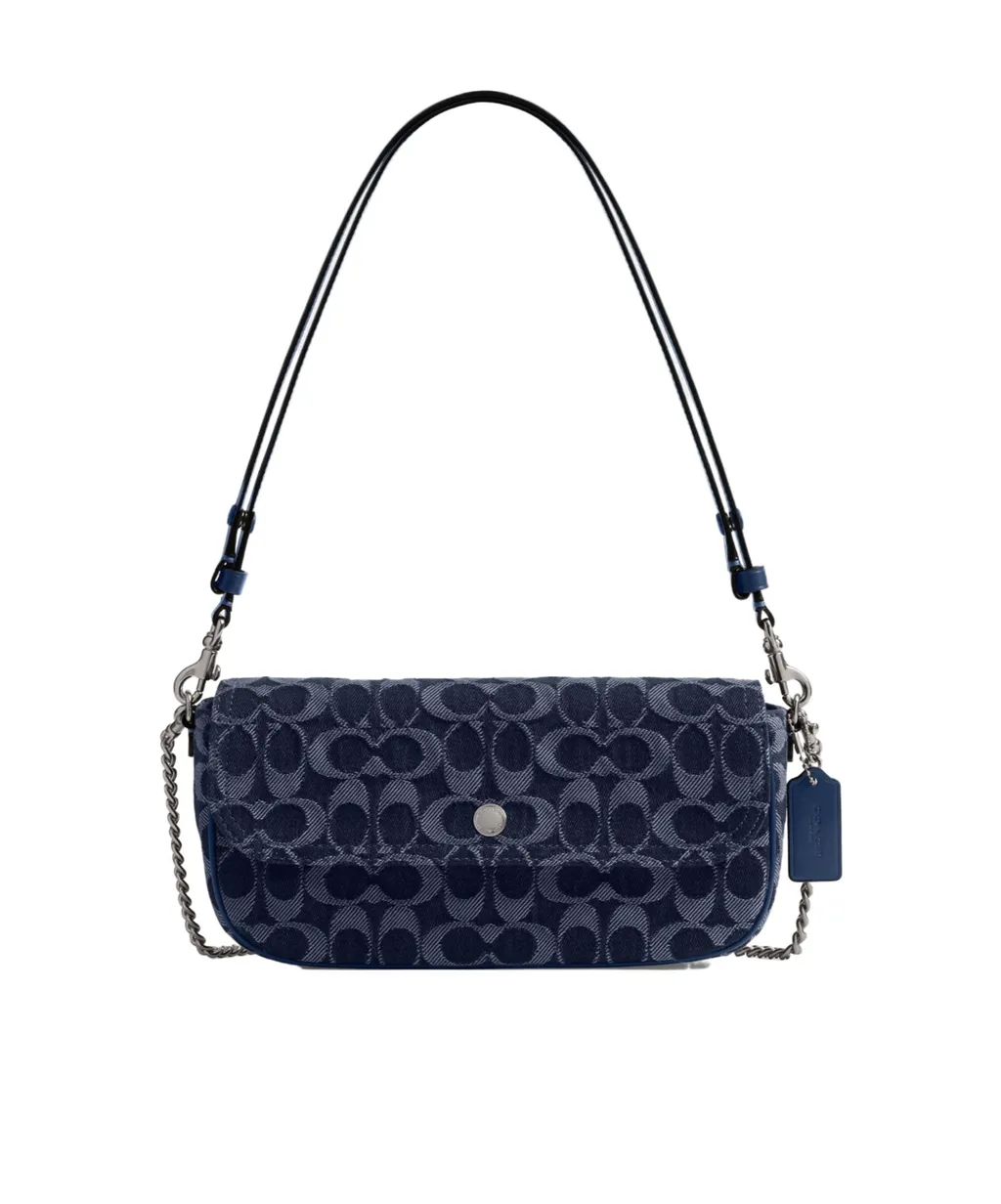 Bolsa Brook Flap Chain Signature Denim Coach - Azul