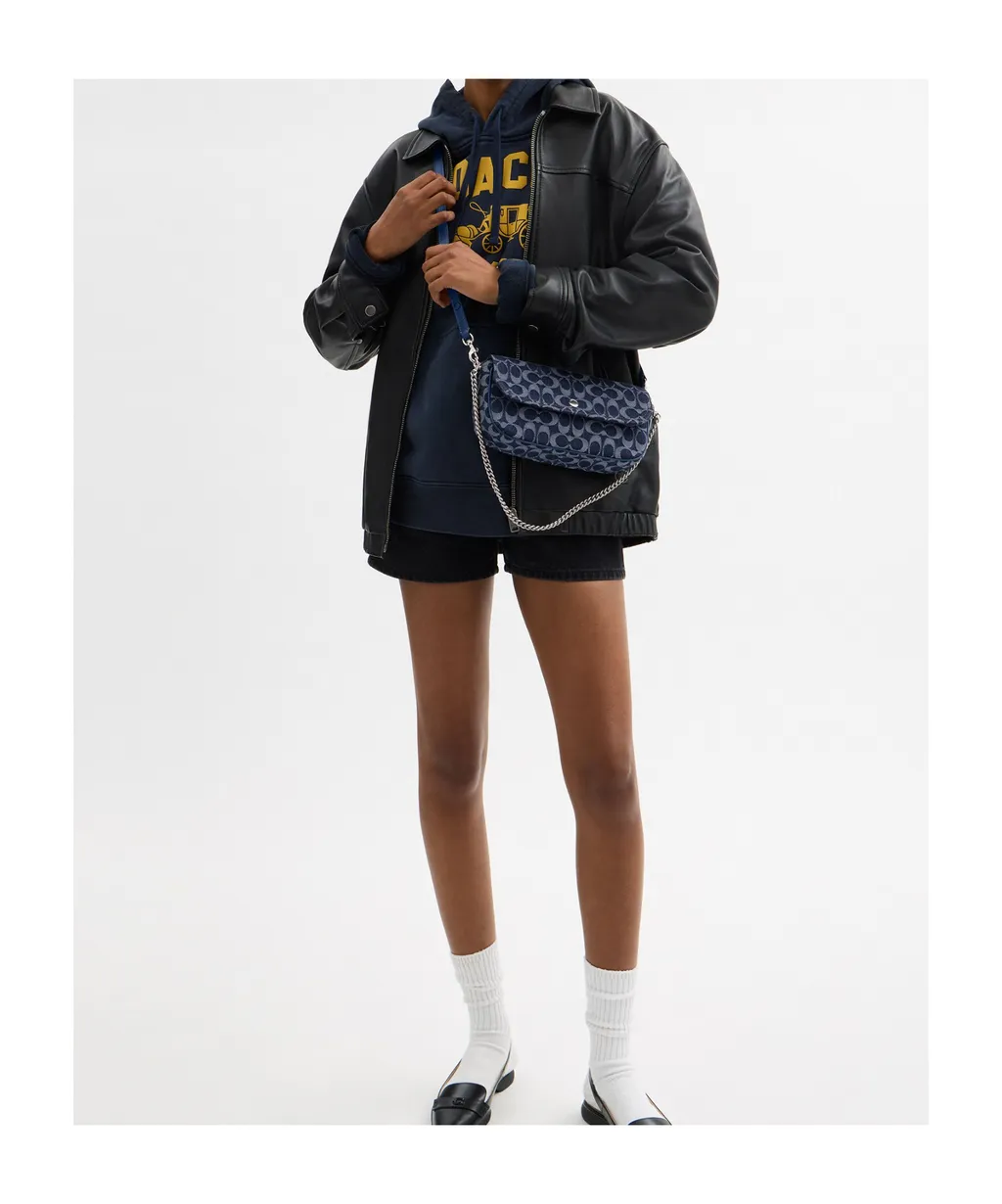 Bolsa Brook Flap Chain Signature Denim Coach - Azul