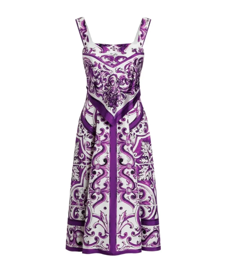 Majolica-Print Midi Dress