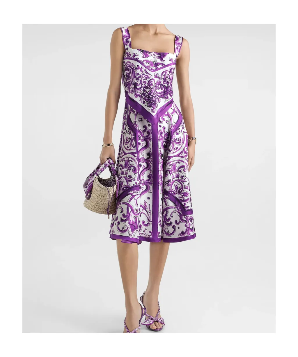 Majolica-Print Midi Dress