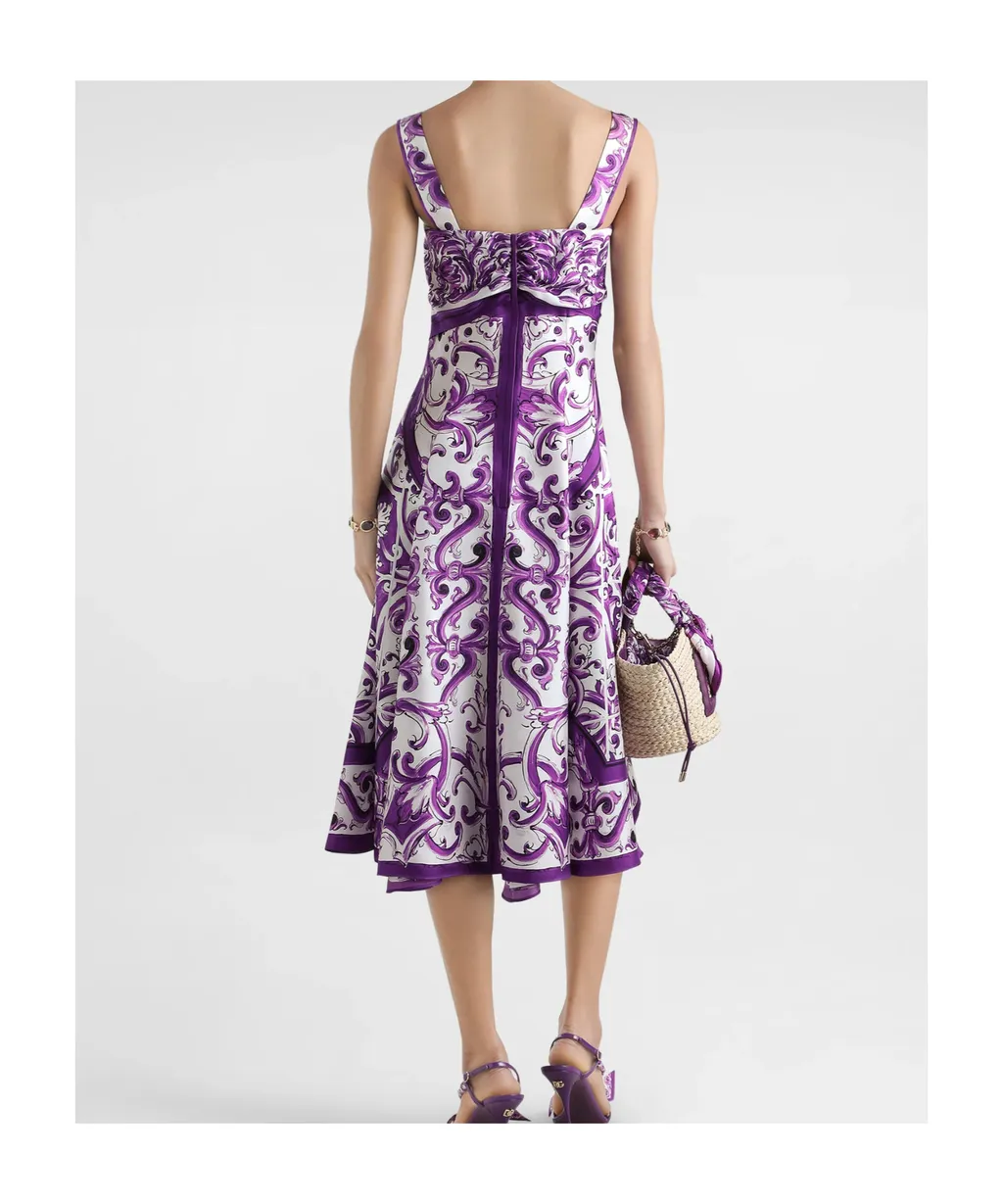 Majolica-Print Midi Dress