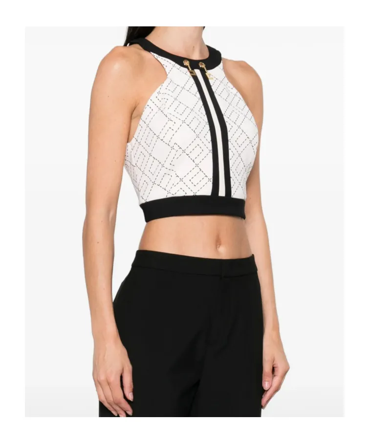 Monogram-Pattern Halterneck Top
