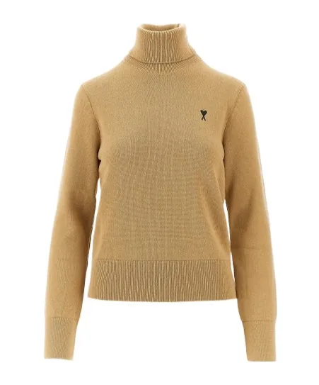 Ami Paris Logo Embroidered High Neck Jumper