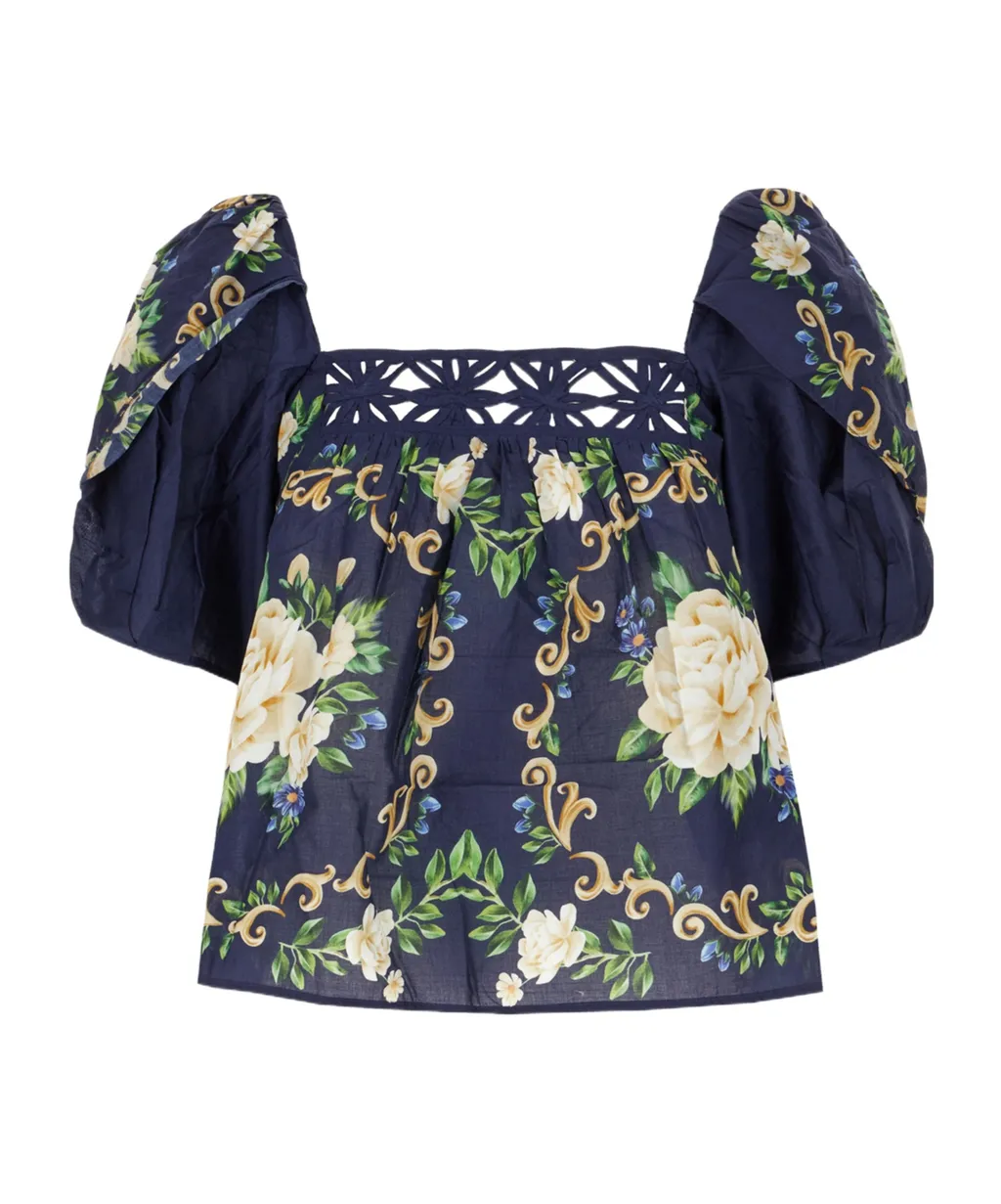 Floral-Patterned Decorative Blouse