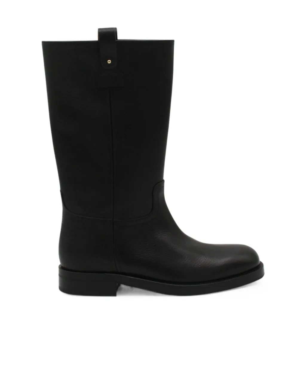 Hammered Leather Round-Toe Boots