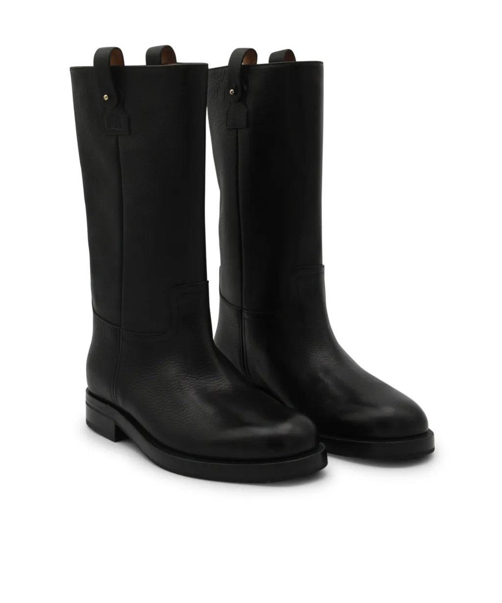 Hammered Leather Round-Toe Boots