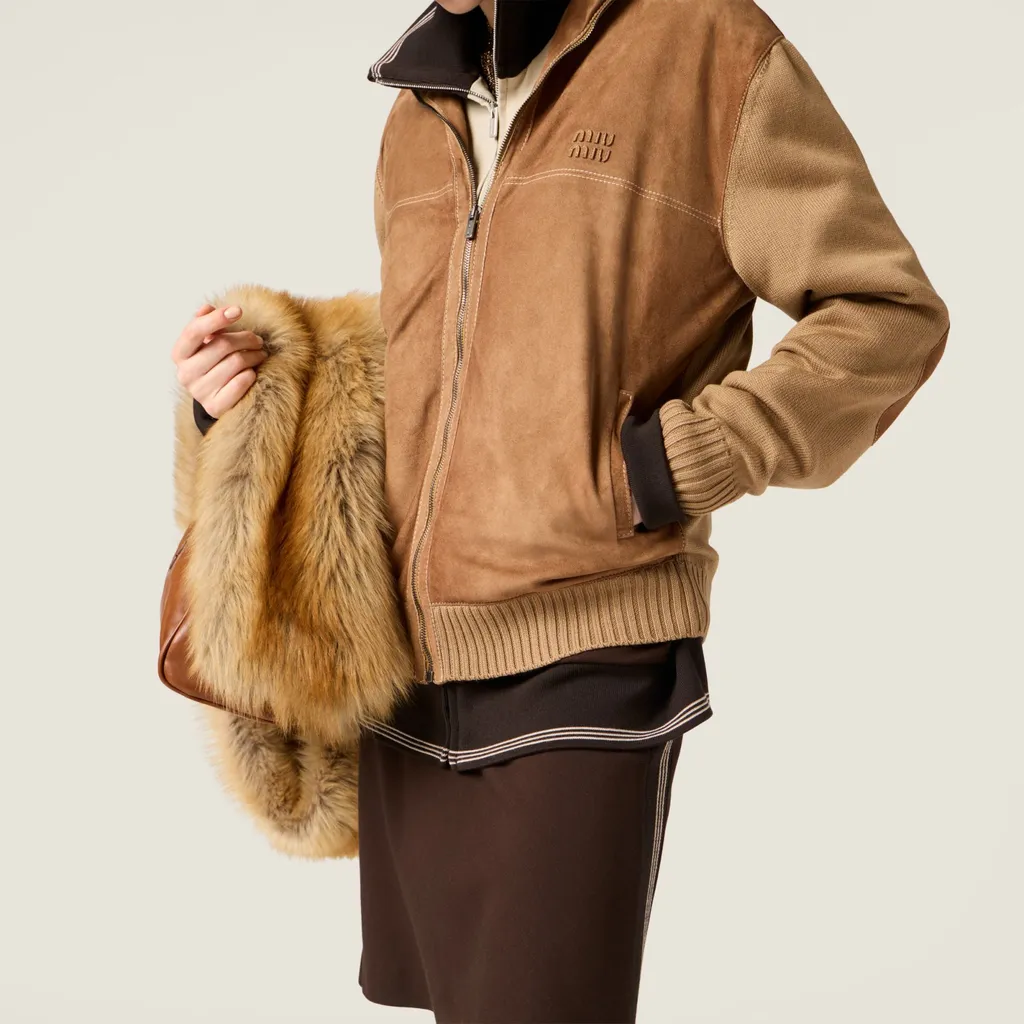 Miu Miu Knitted-Sleeved Bomber Jacket