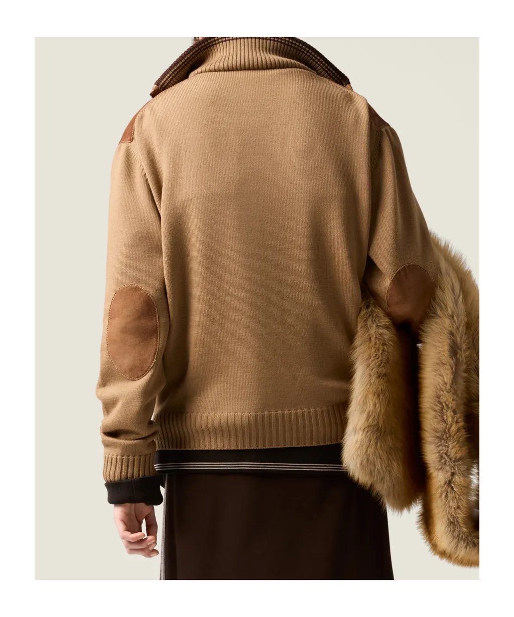 Miu Miu Knitted-Sleeved Bomber Jacket