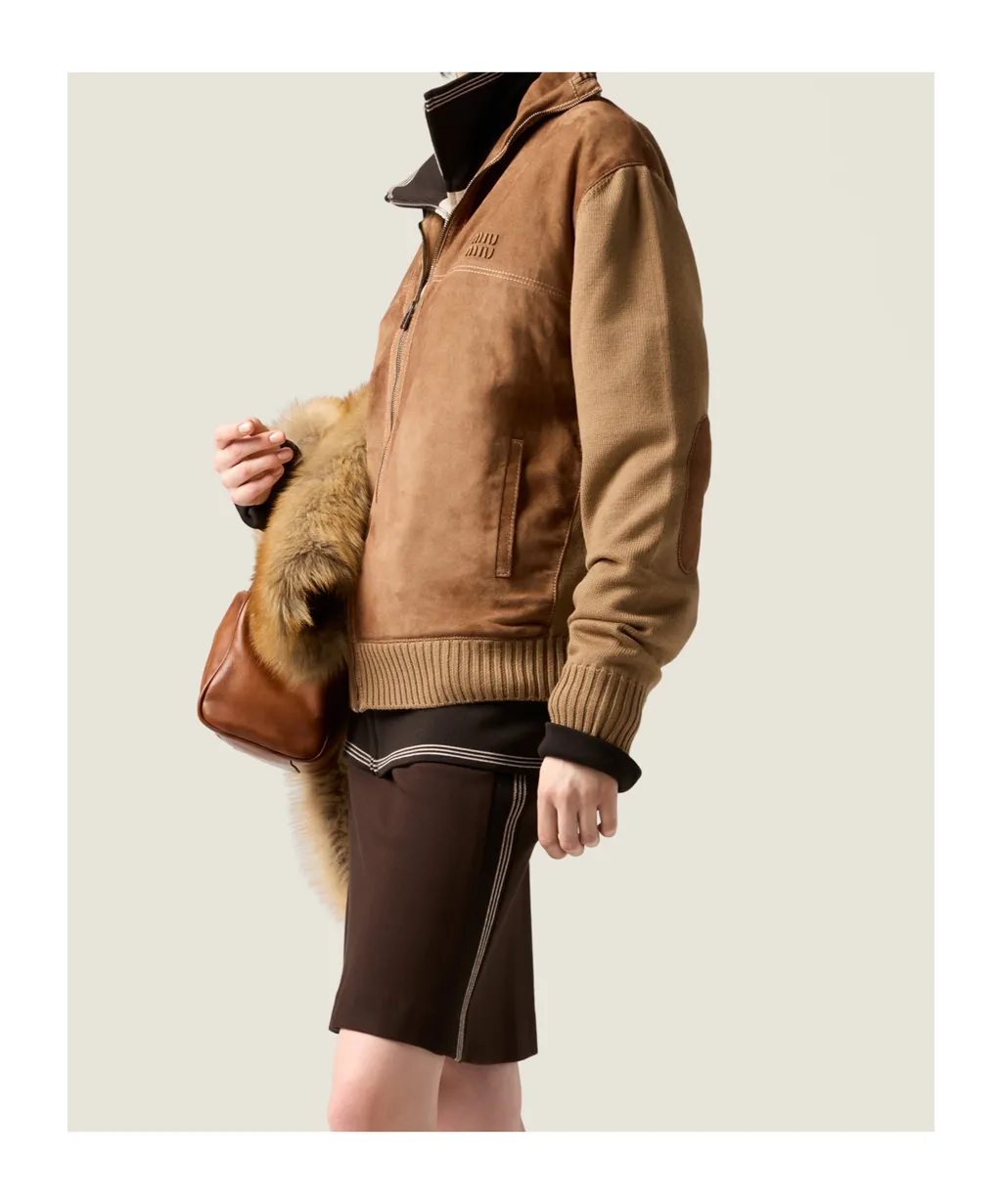 Miu Miu Knitted-Sleeved Bomber Jacket