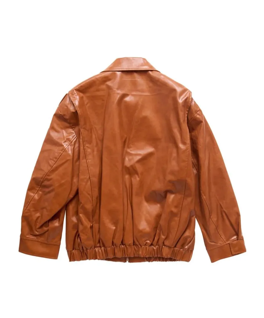 Faux-Leather Bomber Jacket