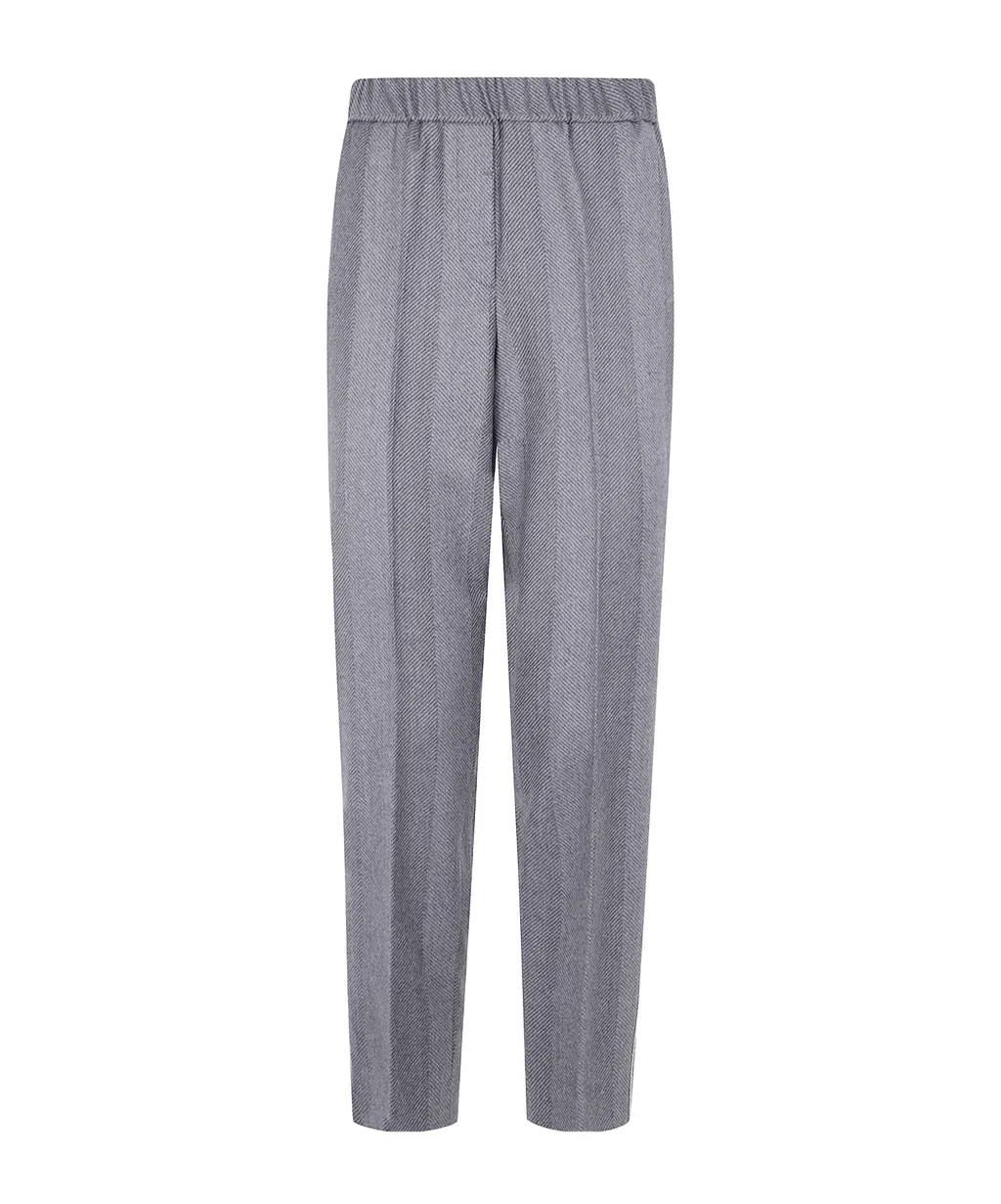 Herringbone Elasticated-Waist Trousers