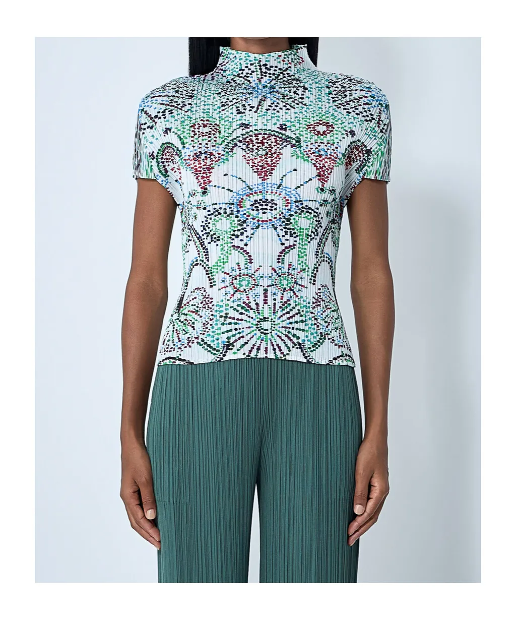 Stand Collar Printed Blouse