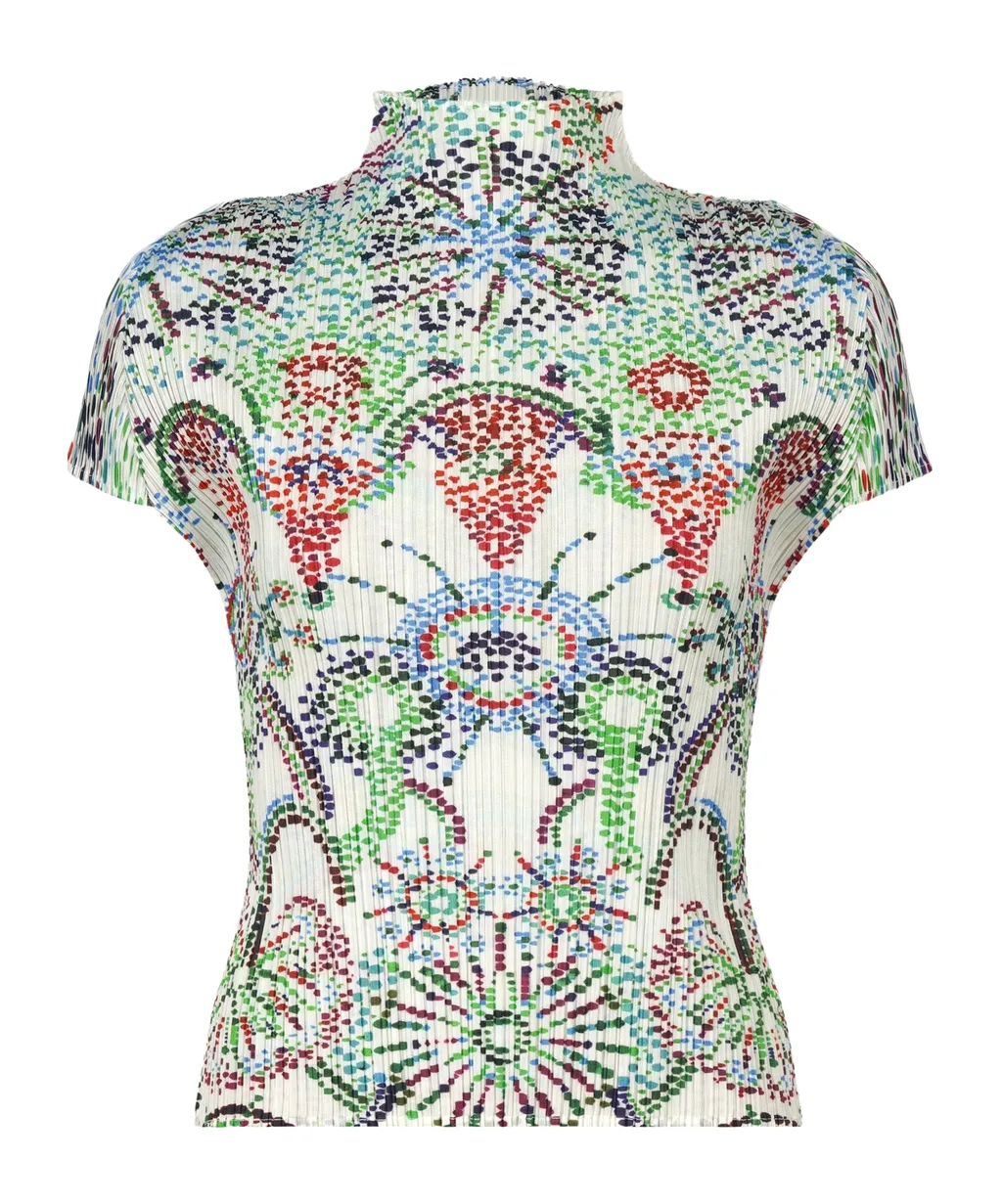 Stand Collar Printed Blouse