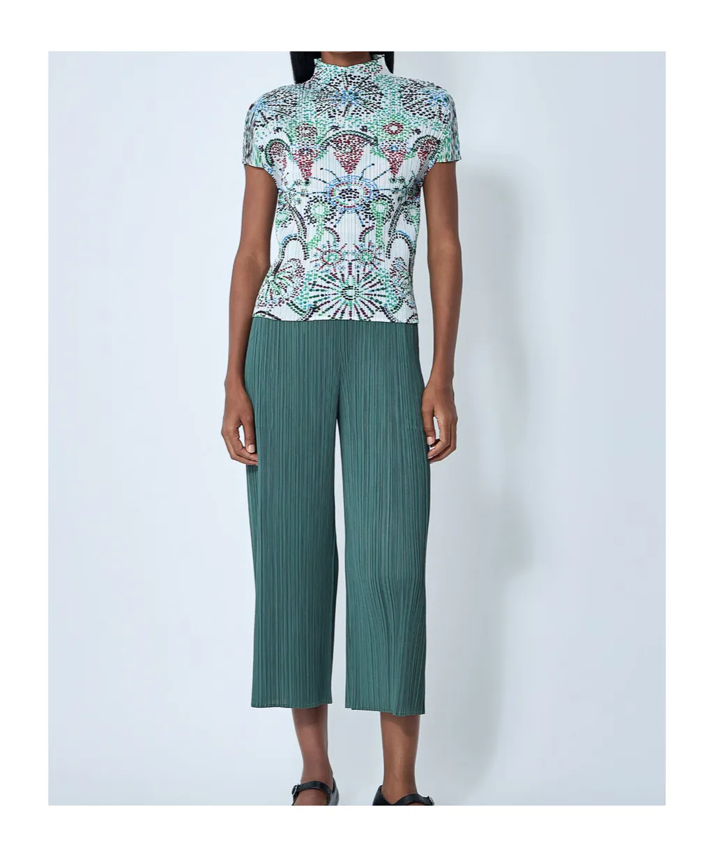 Stand Collar Printed Blouse