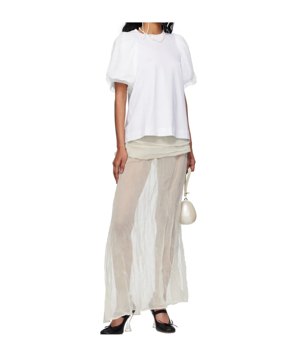 Tulle-Overlay Puff Sleeve T-Shirt