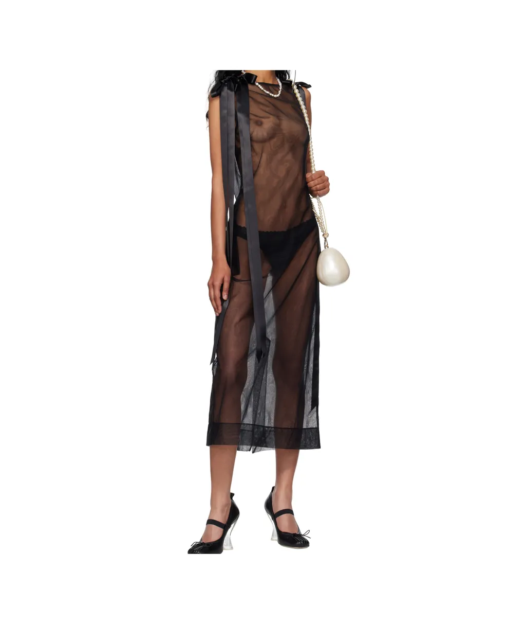 Sheer Bow Ribbon Tail Dress