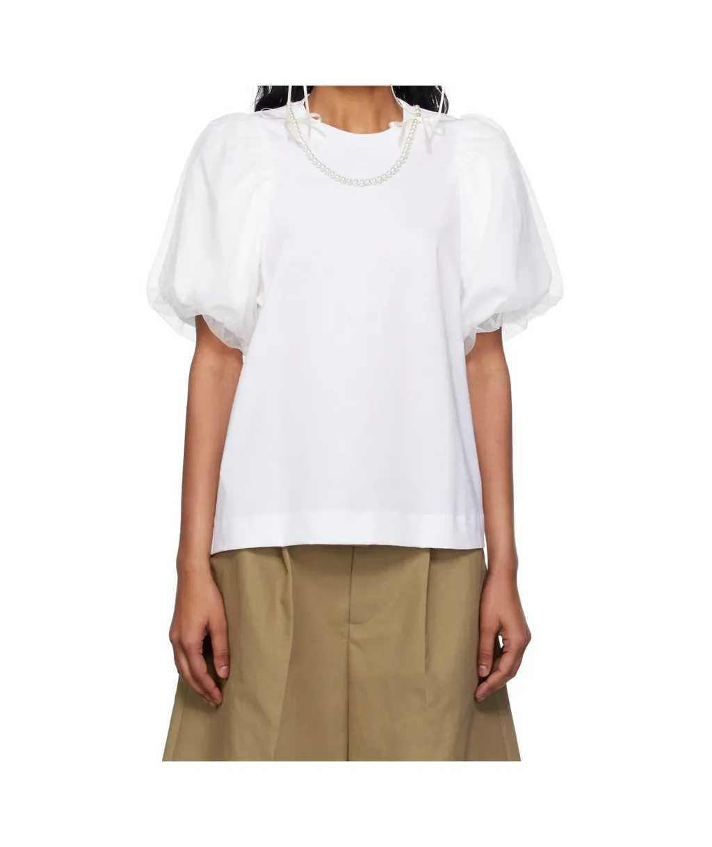 Simone Rocha Pearl-Embellished Puff Sleeve Top