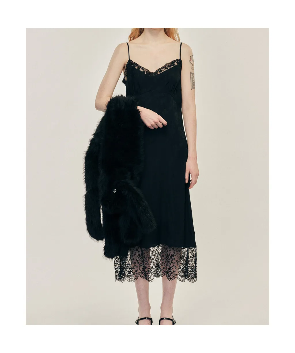 Floral-Lace Slip Midi Dress