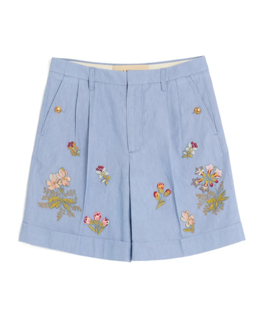 Denim Bermuda Shorts With Embroidery