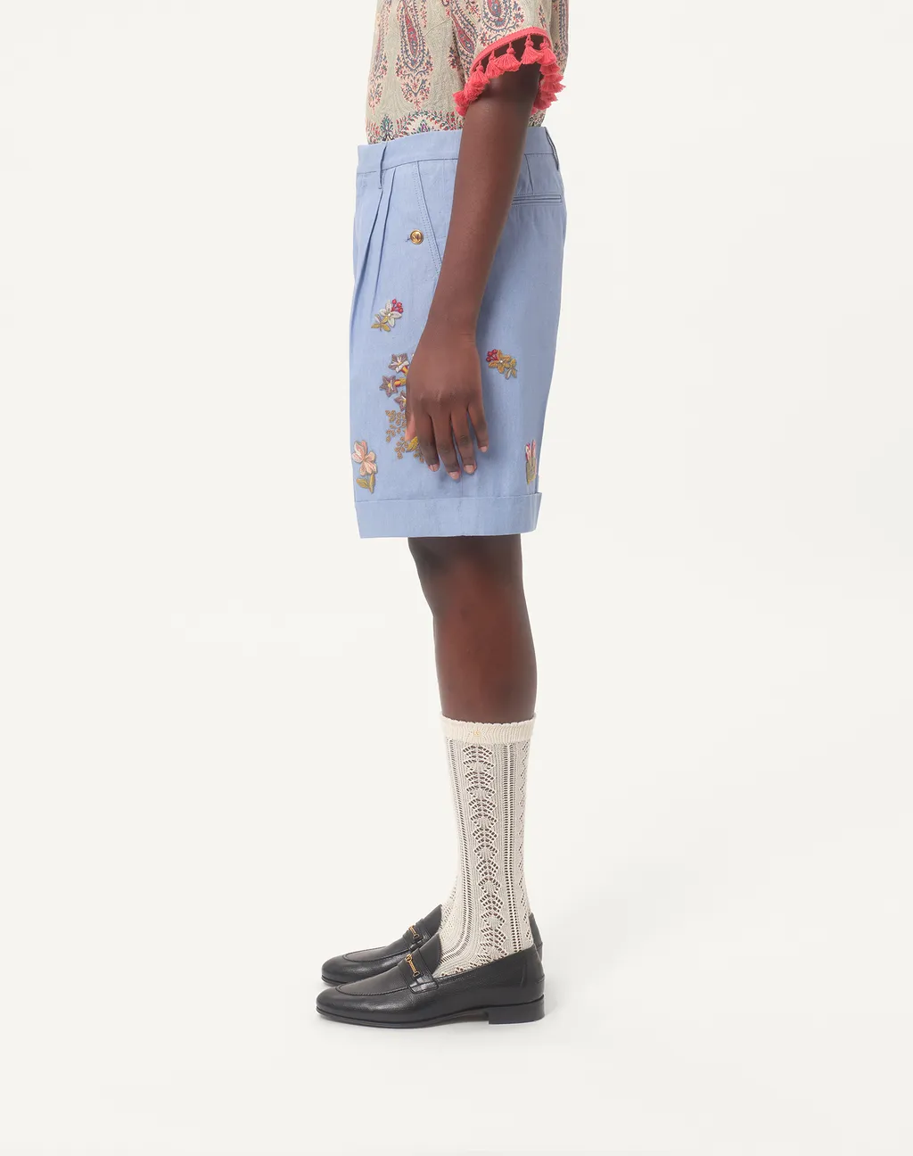 Denim Bermuda Shorts With Embroidery
