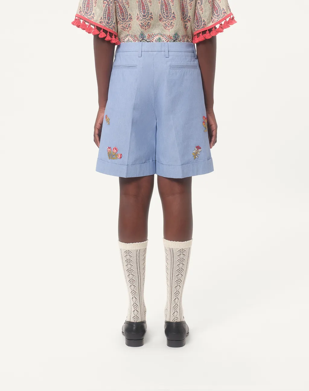 Denim Bermuda Shorts With Embroidery