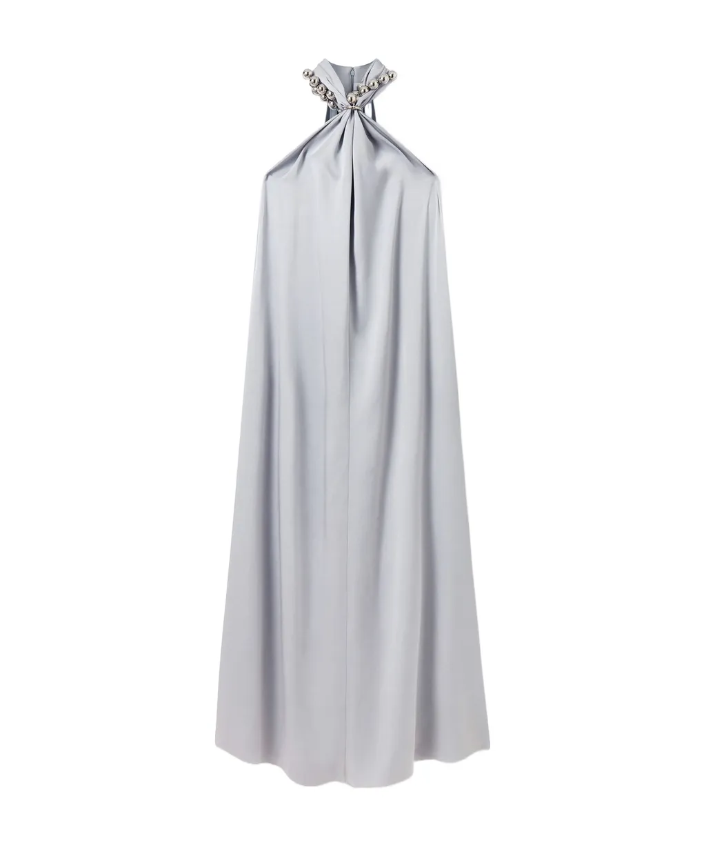 Ball-Chain Halterneck Satin Maxi Dress